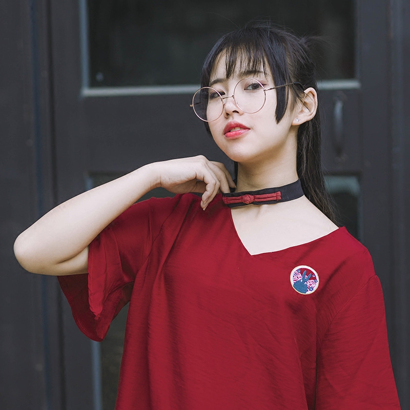 [古怪舍]中国风复古一字扣脖环chocker项圈 红黑服饰配件气质搭配
