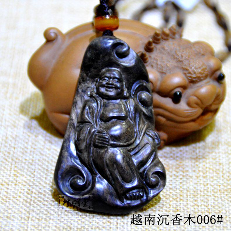 修明堂 开光纯天然结香越南沉香木吊坠项链 观音弥勒雕刻保真收藏