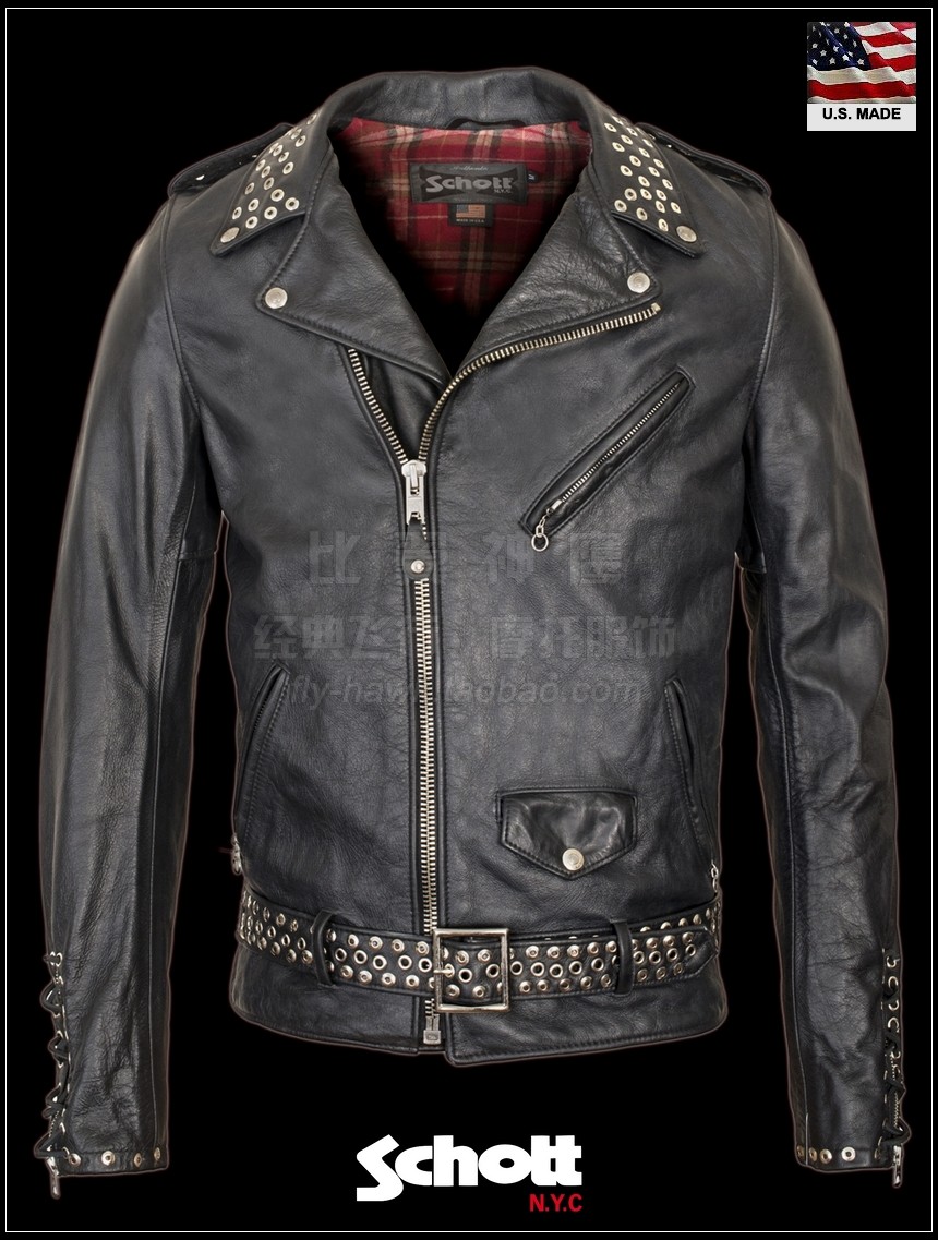 Schott NYC limited hand custom made metal rivet cable-stayed punk rock locomotive cow leather jacket STUD
