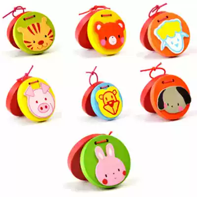 Orff percussion instrument Baby wooden cartoon castanets round dance board Small animal castanets Children's musical instruments 1-3