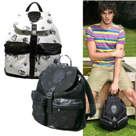 Trend Tutorial Agency] French Skull Leaf Printed Canvas and Leather Neutral Cool Black Backpack