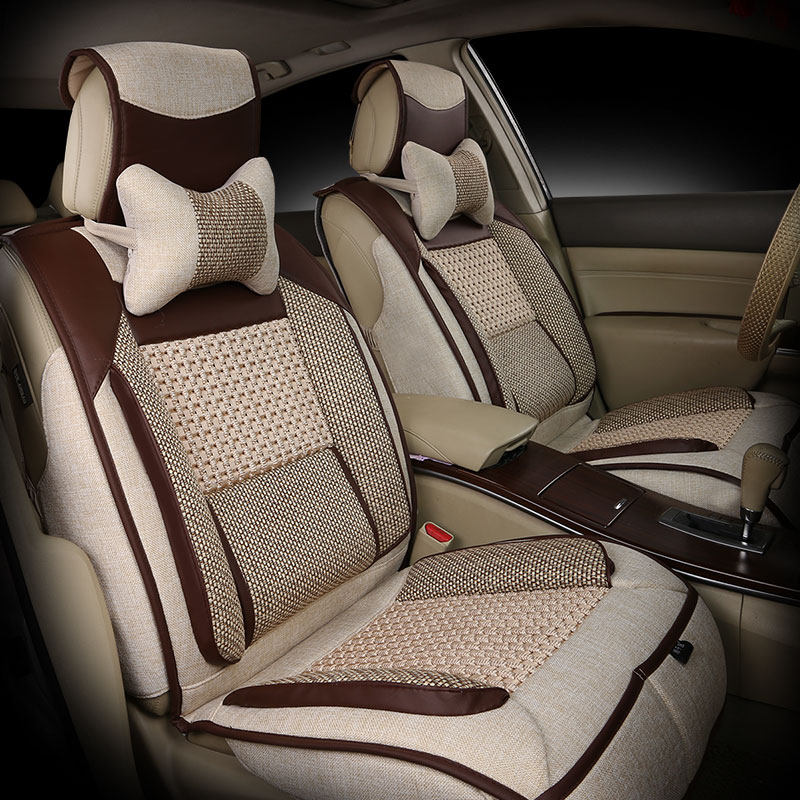汽车坐垫四季通用新款亚麻座套女可爱冬季小车座垫汽车用品座椅套