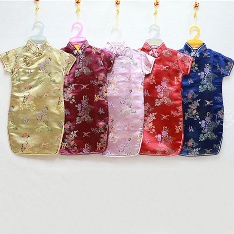 Spring and summer New products for girls Down with children short sleeve qipao 2-13-year-old baby dance performance gown for the New Year
