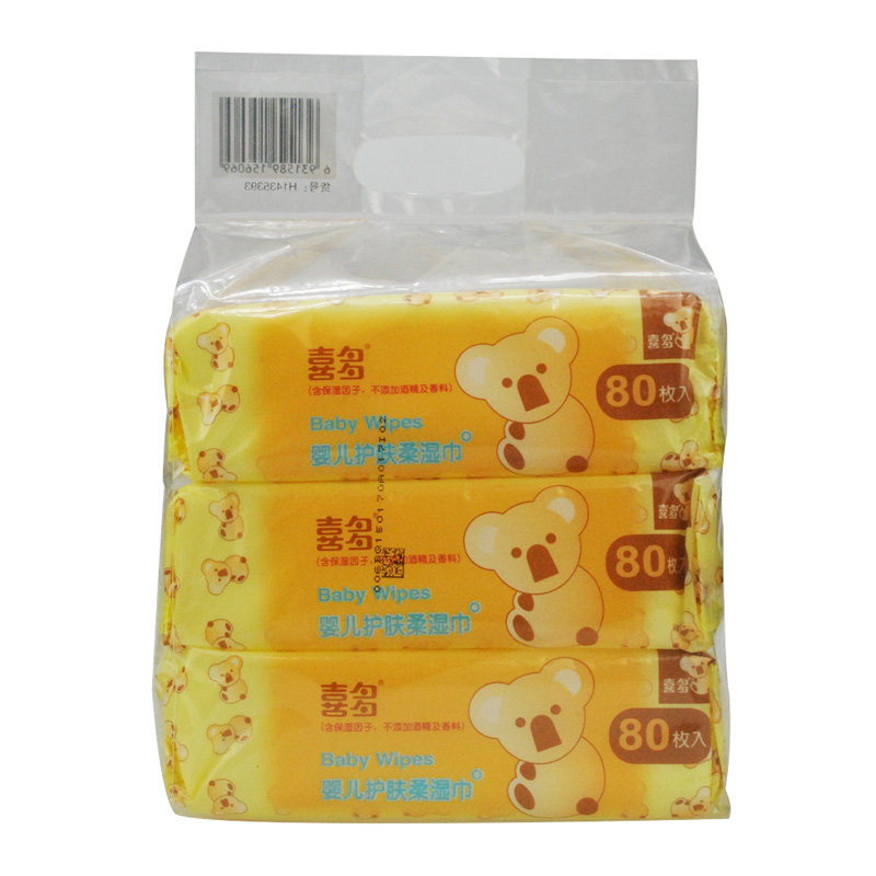 【天猫超市】 喜多婴儿护肤柔湿巾 80片*3包 超值装宝宝湿纸巾