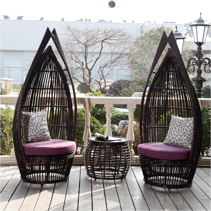 Outdoor table and chairs courtyard rattan chair three-piece set high-end hotel club rattan chair designer art balcony leisure table and chairs