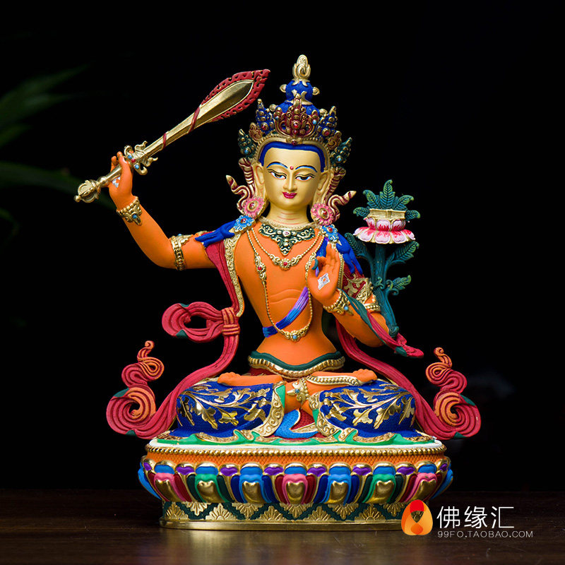 Manjusri Bodhisattva Buddha statue Tibetan Buddhism Taiwan pure copper gold-plated painted tantric Buddha statue ornaments 5 inches