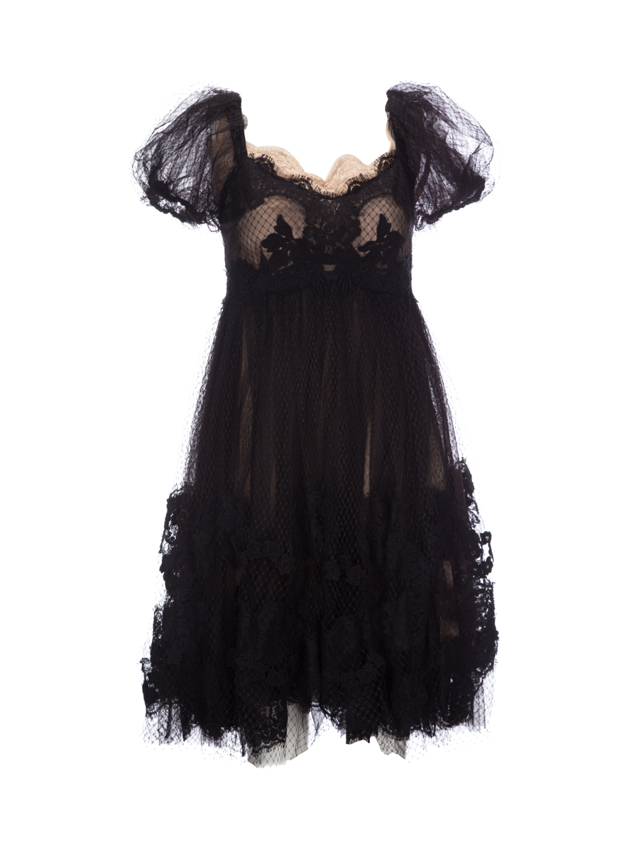 Dolce&Gabbana 黑色饰裸色内衬蕾丝轻礼服