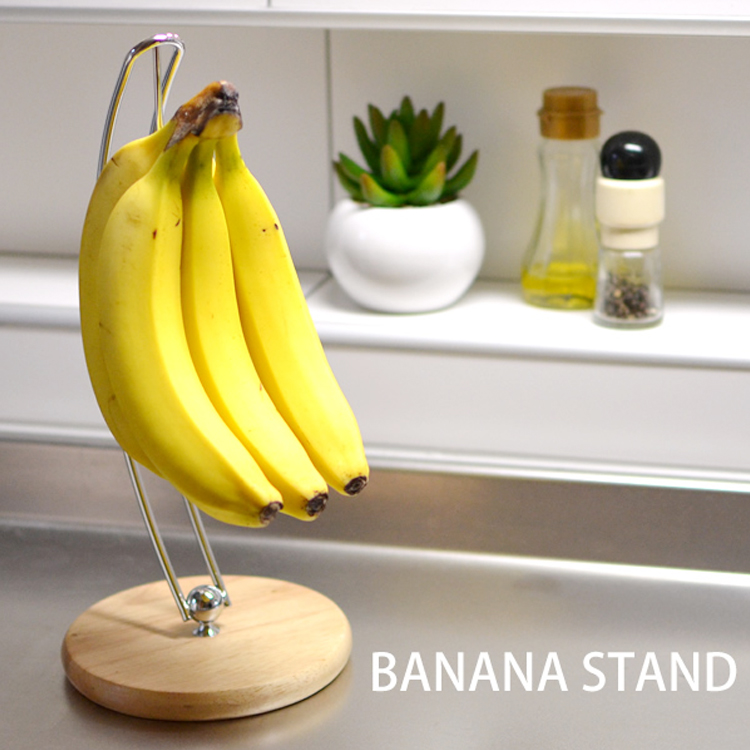 Bijamei kitchen rack Banana rack Vertical multi-function hook shelf Fruit rack anti-rust iron solid wood bottom