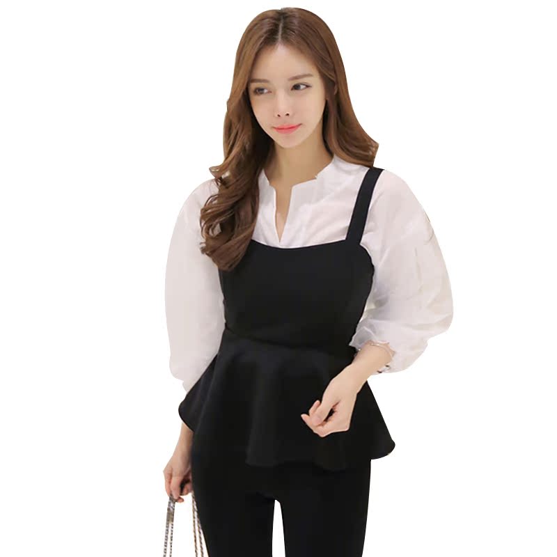 乐天网购TOMRABBIT女士甜美泡泡袖衬衫背心裙韩版淑女两件套