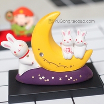 Japan imported pharmacist kiln Brocade moon Rabbit small ornament Lucky fan Lucky hammer Ceramic gift