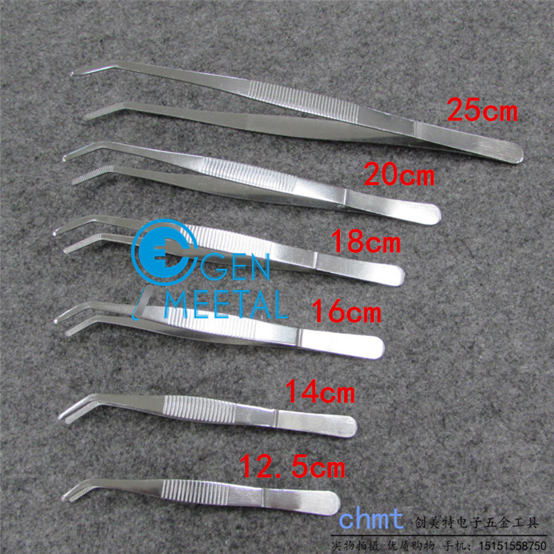 Stainless steel toothed with tooth tweezers Elbow tweezers 12 5 14 16 18 20 25cm cleaning forceps