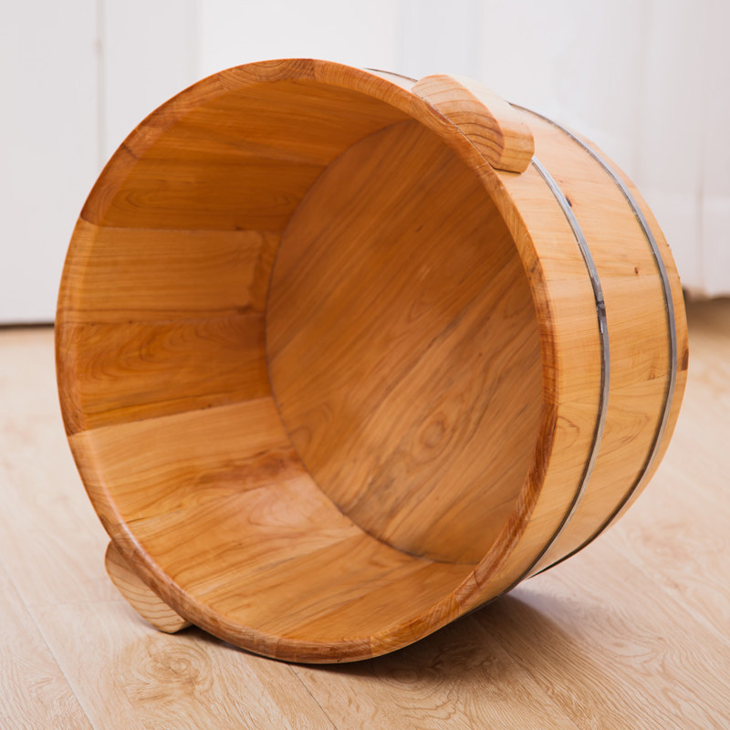 木盆洗脚盆实木泡脚足浴桶带盖带按摩珠百年香杉木无油漆木桶