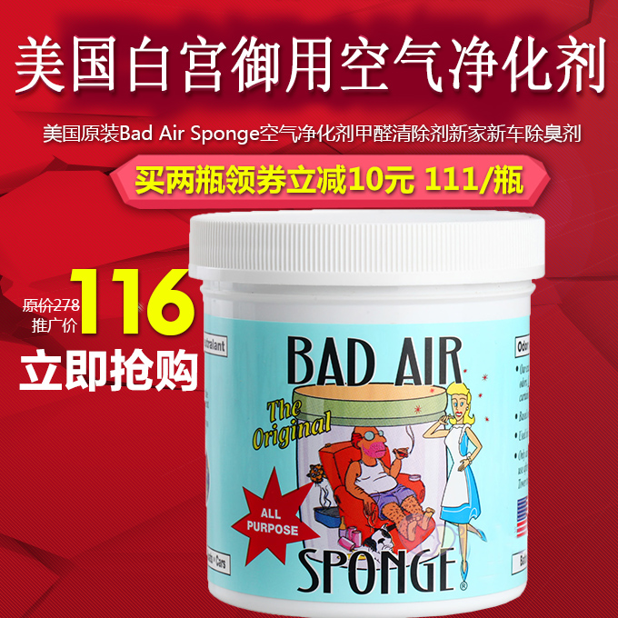 美国Bad Air Sponge空气净化剂除甲醛家用清除剂车用除臭剂清新剂