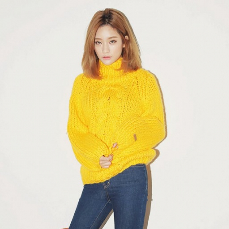 韩国stylenanda官方正品 个性纯色麻花编织立领针织衫-黄色