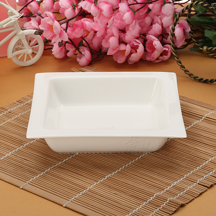 180mm Squared Bowl Special Bowl Pure White Bone China Porcelain Transparent Hotel With Ceramic Cutlery Deep Square Plate Creativity