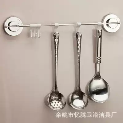 Kitchen seamless super vacuum suction cup hook Stainless steel straight rod white 6 hooks