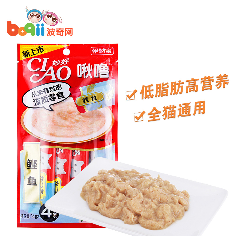 波奇网宠物猫零食妙鲜包湿粮包伊纳宝妙好啾噜系列鲣鱼 14g*4