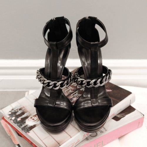 Korean handmade custom small European and American style street style fashion thick chain waterproof platform wrist strap high-heeled sandals
