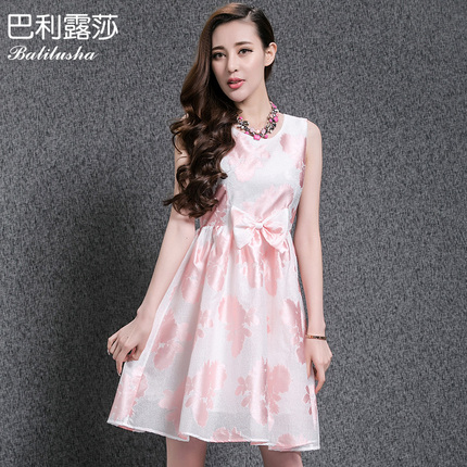 2015夏季提花无袖连衣裙女高端气质短袖公主裙25~30岁背心裙子仙