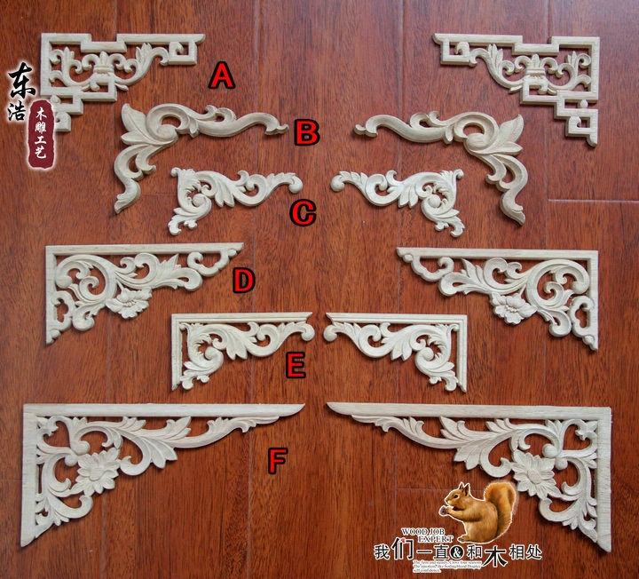 Dongyang wood carving solid wood European style corner flower solid wood furniture cabinet door applique with flower-shaped corner flower applique with flower patch corner flower