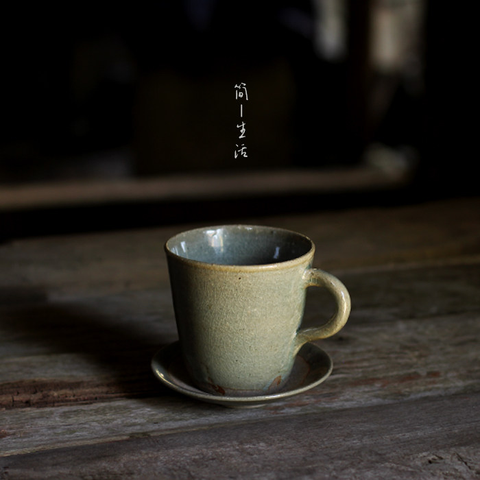 Cloud life aesthetics Jane life clay pottery dragon kiln volcanic clay pottery handmade stoneware green glaze teacup coffee cup