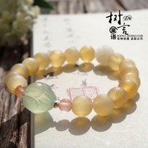 Original Natural Matte 8mm Sheep horn Hand String Bracelet for women Buddha beads Jade Lotus and South Red Agate