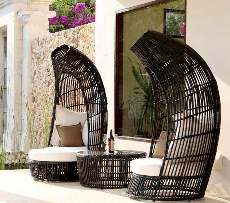 Outdoor leisure table and chair coffee table hotel villa swimming pool rattan chair three-piece combination creative balcony table and chair