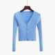 Áo len cardigan nữ 2019 Xuân-Thu Mới Hàng dệt kim Áo khoác ngắn in Sky Blue Áo len Hàn Quốc