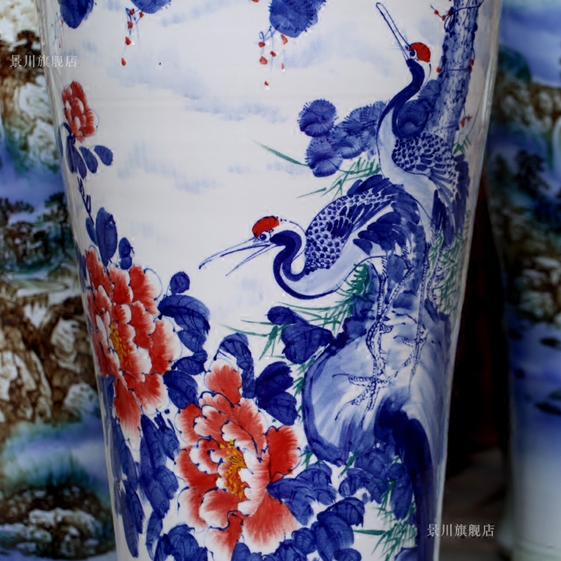 Jingdezhen ceramics hand - made pine crane with spring figure of large vases, sitting room of modern Chinese style household decorations