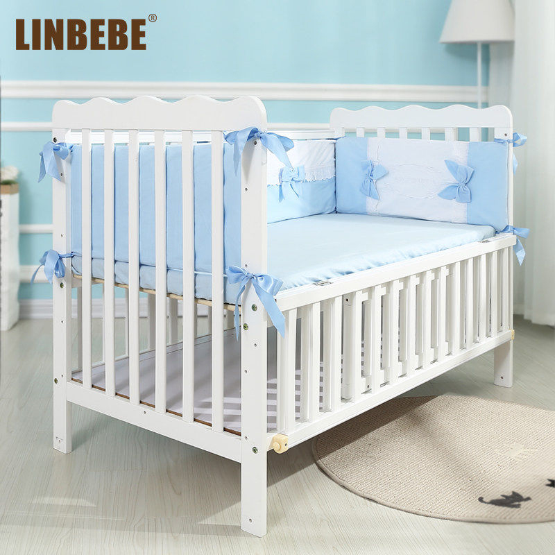 霖贝儿婴儿床实木 无漆白色多功能松木可变书桌儿童床宝宝bb床