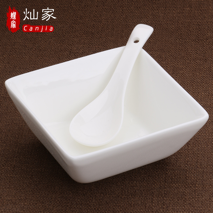 The downtown home pure white cake square bowl bowl dessert bowl bowl high - temperature ceramic bowl quartet fruit salad bowl