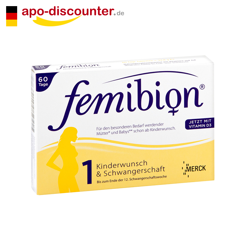 德国Femibion孕妇叶酸1阶段维生素D3+800(my)g叶酸 60粒/盒