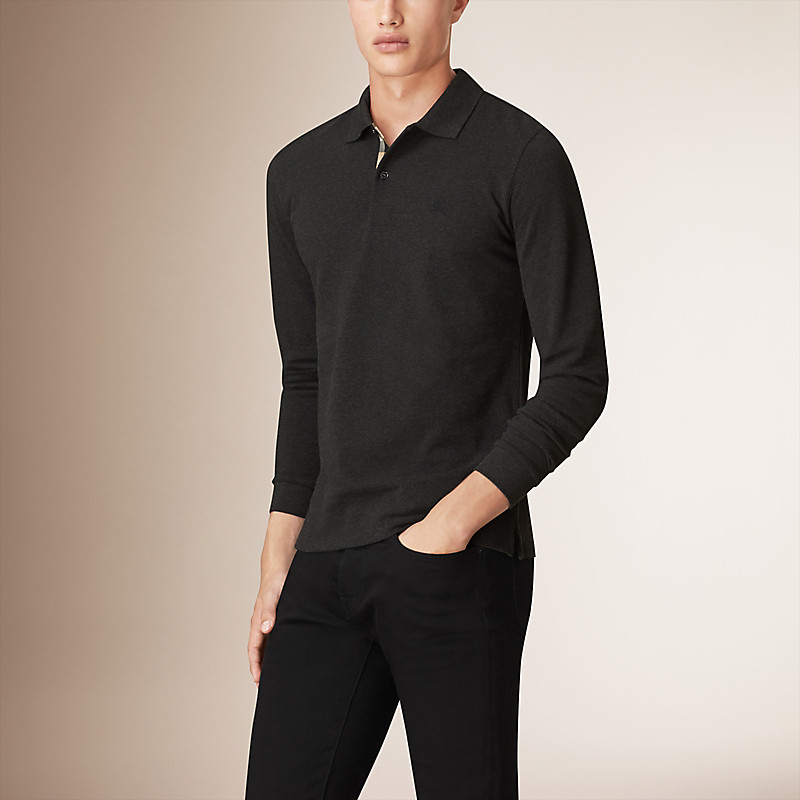 BURBERRY/博柏利格纹开襟长袖 Polo 衫 39821631
