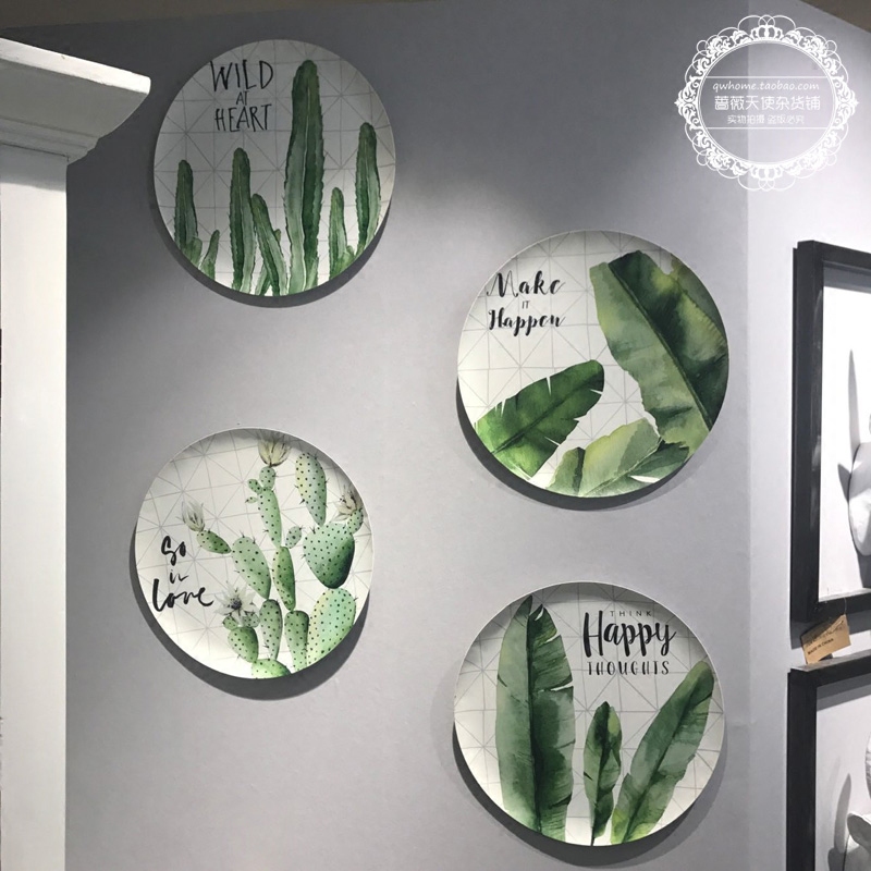 Nordic ins dining room Living room Xuanguan Xiaoqing New green planting hanging disc Wall creative decoration disc shop wall-hanging wall decoration
