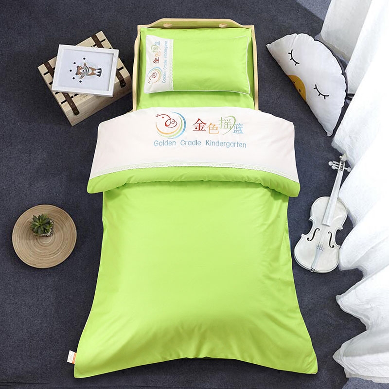 Solid color stitching embroidery kindergarten quilt three-piece set with core six-piece jacket cotton quilt cover pure cotton quilt