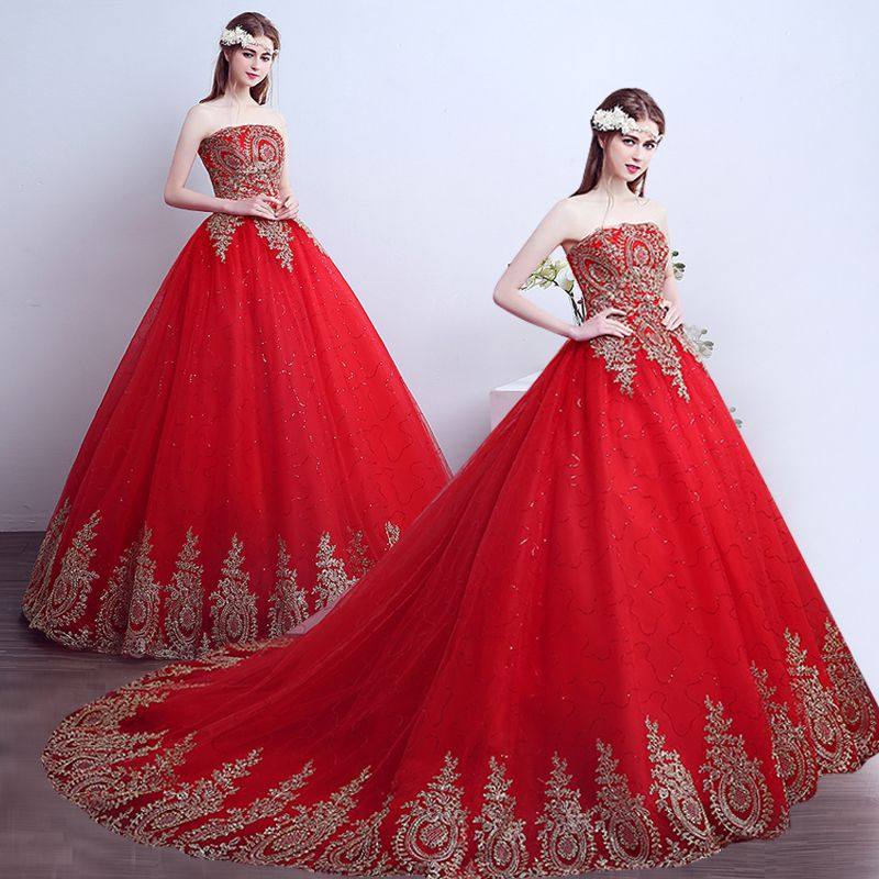 Red wedding dress trailing luxury tube top wedding dress 2022 new bride Qi wedding dress simple slim slim fit large size