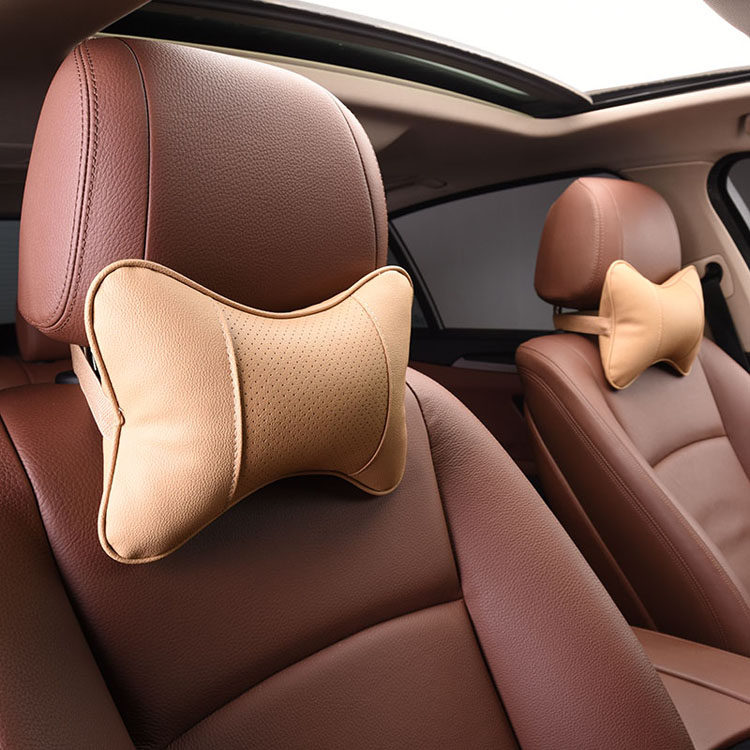 汽车头枕一对装 四季透气皮革护颈椎枕靠枕垫 车载车用座椅骨头枕