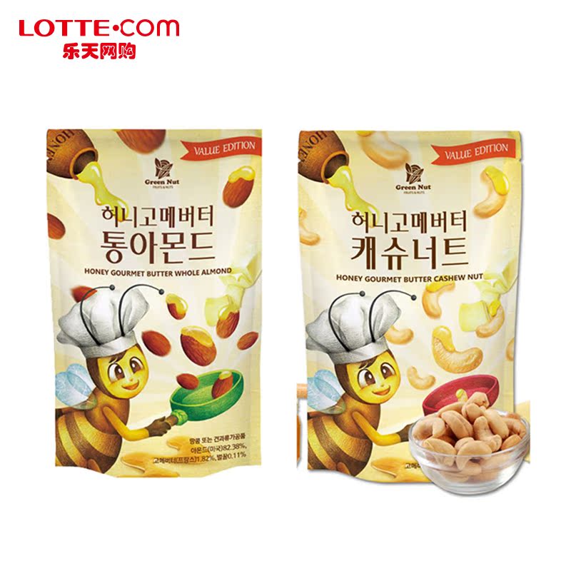 乐天网购GREEN NUT韩国蜂蜜黄油坚果组合装杏仁腰果400g休闲