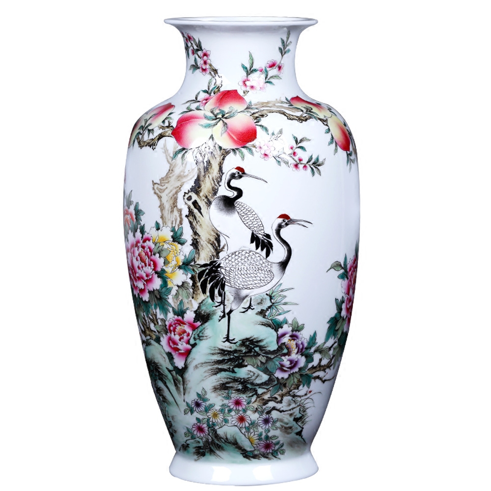 Jingdezhen ceramics vase hand - made pine crane, flower arranging new Chinese style living room decoration crafts porch place