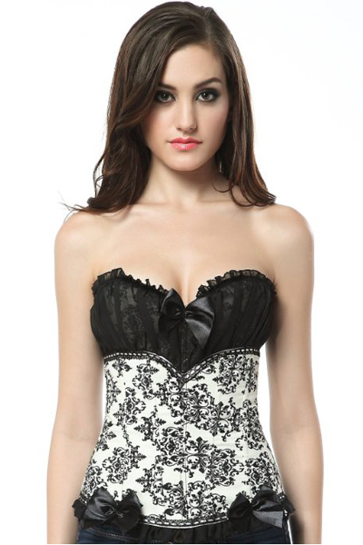 New European court sexy shapewear performance suit cup gathered corset Bow printed chest
