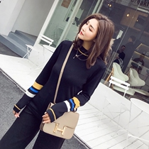 Anti-season clearance knitted sweater female Korean slim slim spring and autumn stripes color color round neck pullover long sleeve base shirt