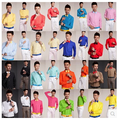 Men's photo studio photography color shirt performance long sleeve solid color host groom dress Korean chorus shirt