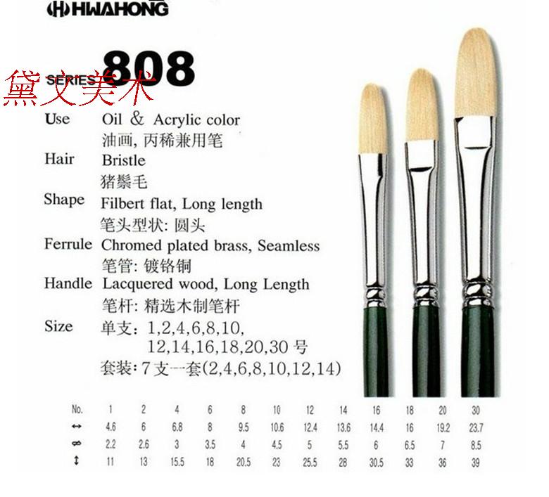 South Korea HWAONG Huahong 808 pig mane oil paintbrush flat round head tongue shaped oil painting pen propylene pen watercolor pen
