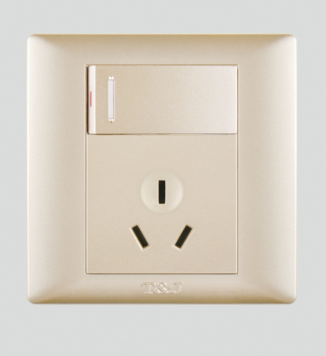Sky-based electrical switch panel Yueting series 10A three-pole power socket with switch champagne gold