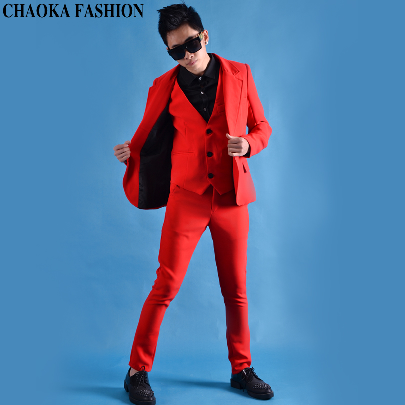 Handsome to no friends big red suit with hairdresser nightclub DS singer stage performance suit