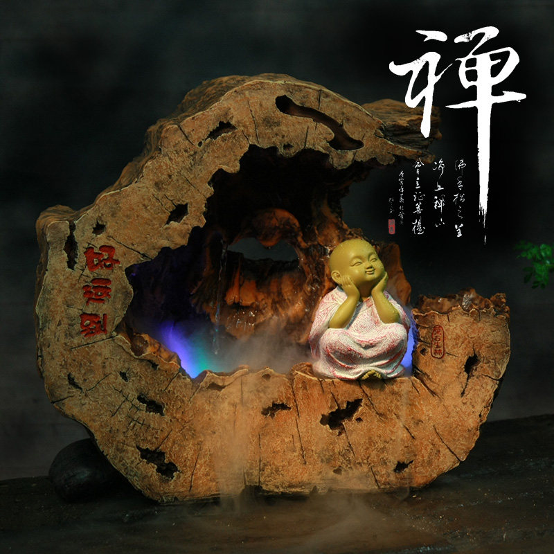 TQJ monk swing piece resin small sandy Mass creative fake mountain flowing water fountain home craft gift pendulum decoration Chinese living room table