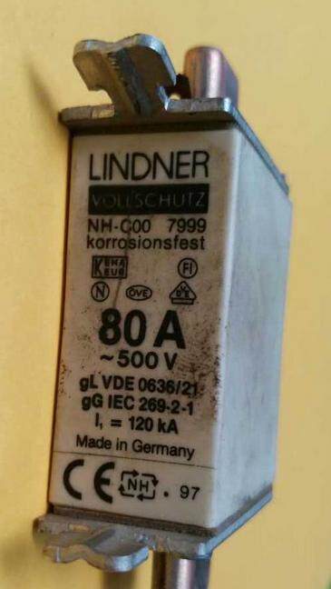 LINDNER Fuse NHC00 NH000-80A gL gG (500V120KA)Direct shot