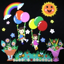 Kindergarten classroom wall newspaper layout supplies decorative wall stickers foam green leaf Wicker swallows spring theme wall