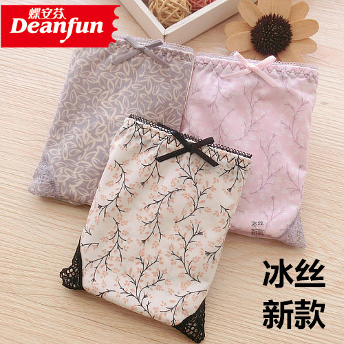 Four Butterfly Anven Underpants Women's Brands Low Waist Ice Silk Free Lace Flat Corner Ice Cool And Smooth Lingerie