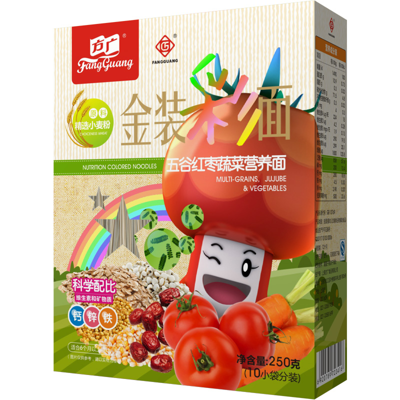 婴儿辅食/方广宝宝面条 五谷红枣蔬菜彩面250g